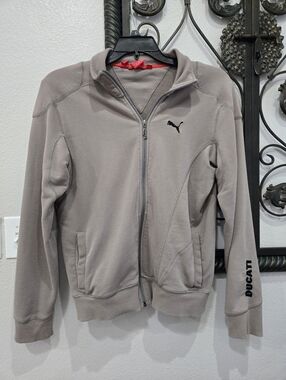 Puma Ducati Zip-Up Jacket in Taupe with Black Logo